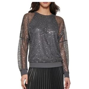 Women's DKNY Black Sequin Crew Neck Sweater Top S